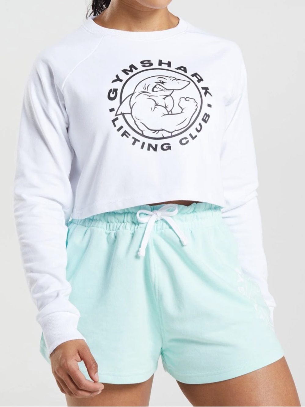 Gymshark Legacy White Cropped Crew Sweatshirt with Black Logo, Sz S (P2P 20.5”)